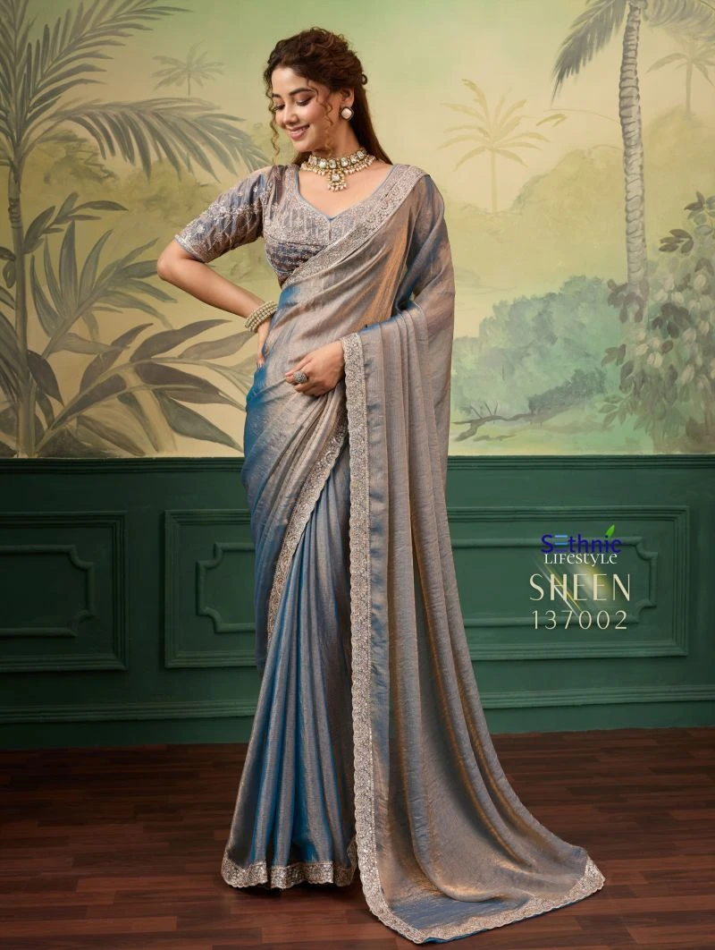 Sethnic Sheen Rise Velvet Chiffon Embroidered Sequence Saree Collection 3