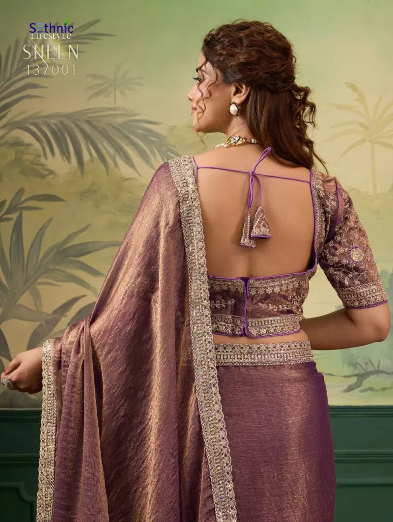 Sethnic Sheen Rise Velvet Chiffon Embroidered Sequence Saree Collection 4