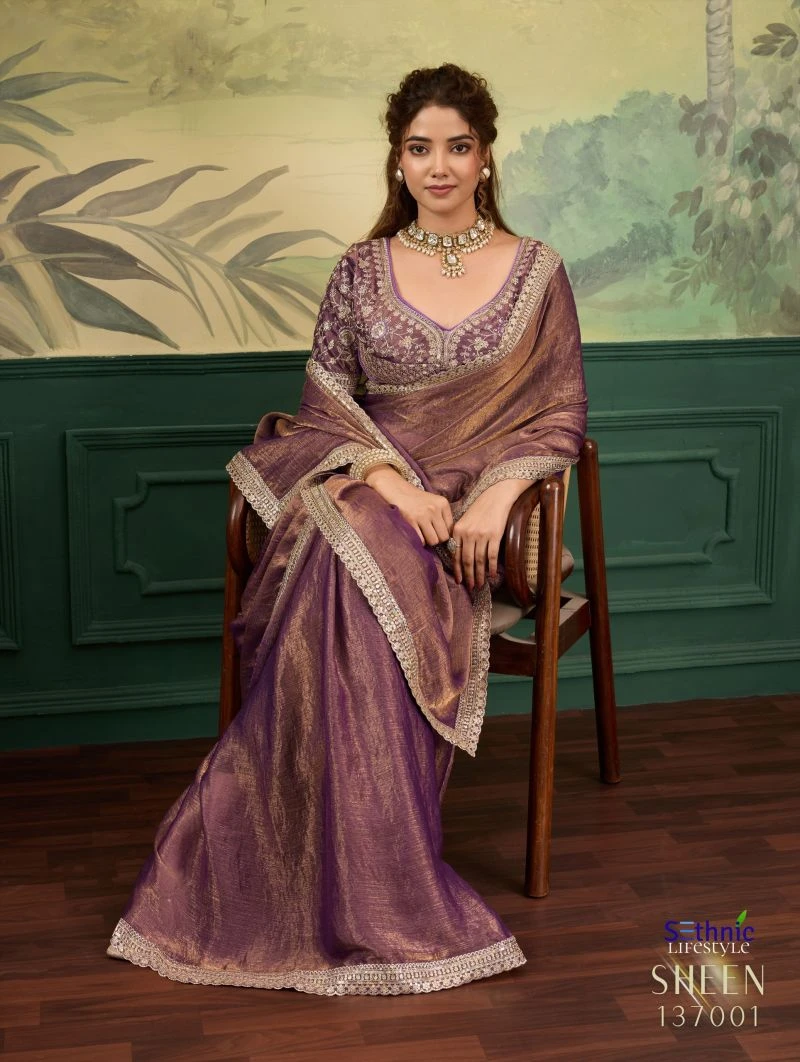 Sethnic Sheen Rise Velvet Chiffon Embroidered Sequence Saree Collection 6
