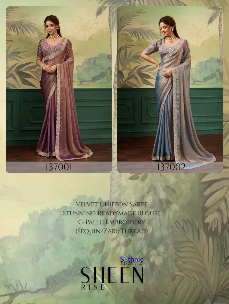 Sethnic Sheen Rise Velvet Chiffon Embroidered Sequence Saree Collection 8