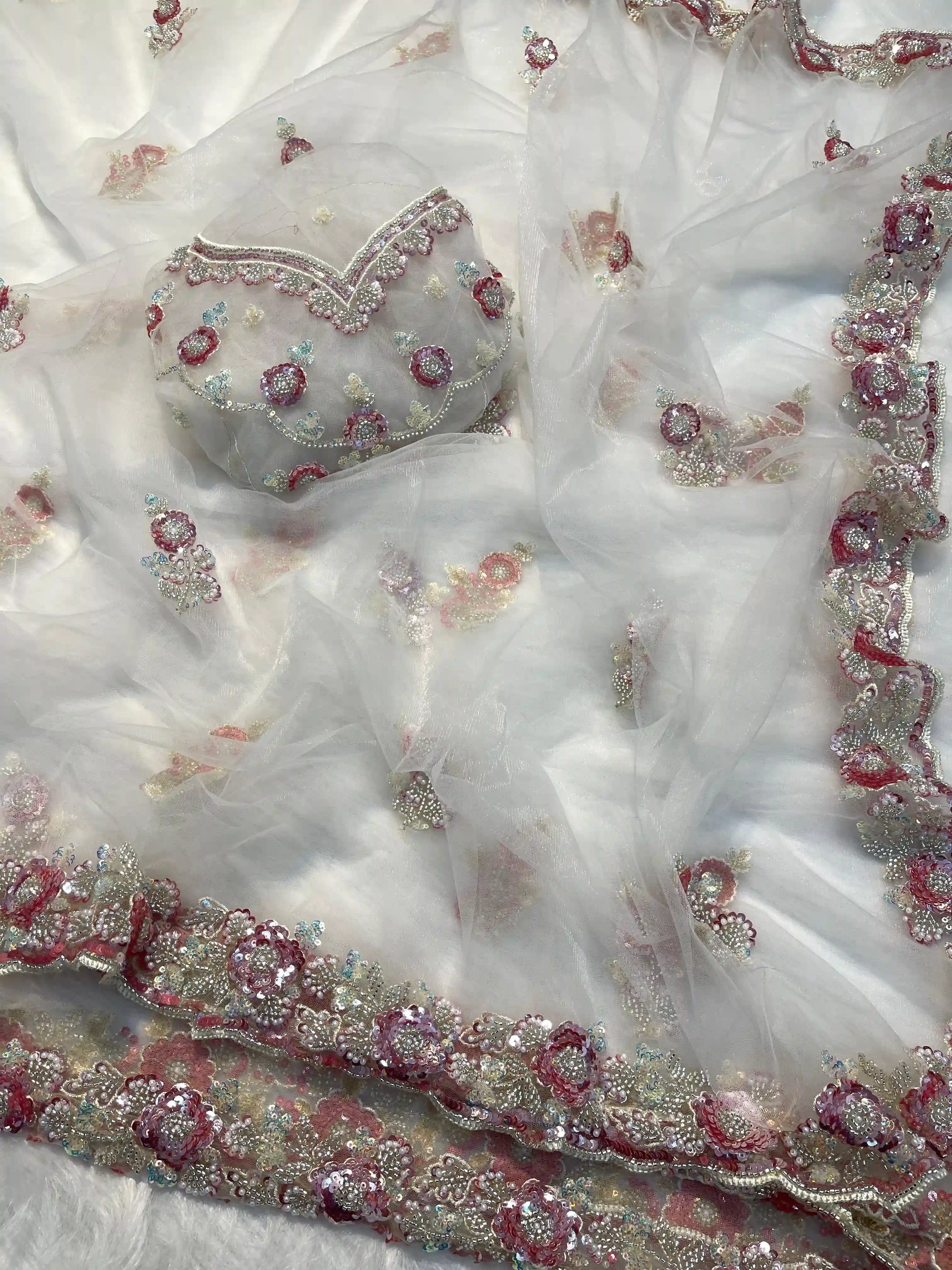 Shreya Net Handwork Designer Partywear Saree