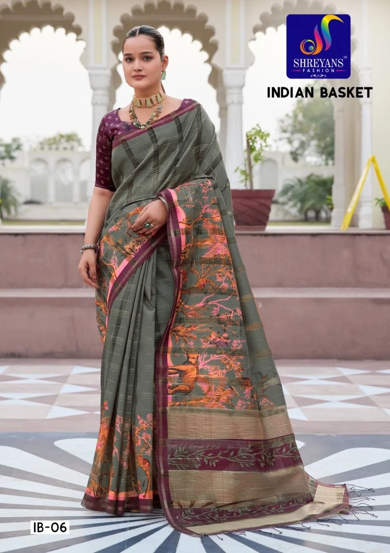 Shreyans Indian Basket Soft Tusser Silk Digital Printed Saree 10