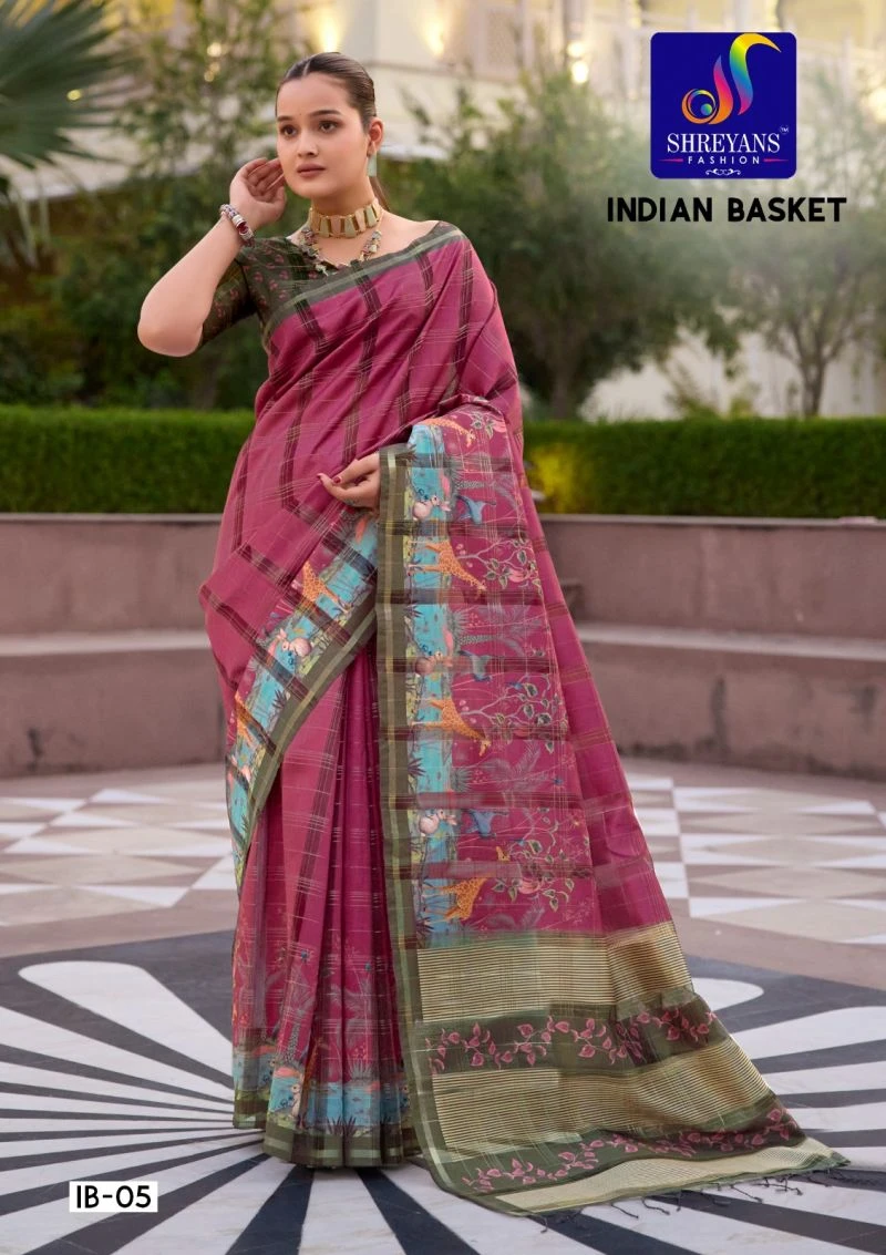Shreyans Indian Basket Soft Tusser Silk Digital Printed Saree 11