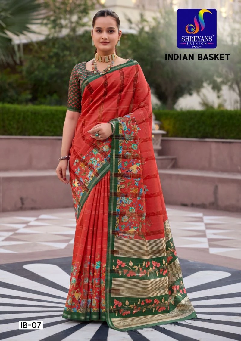 Shreyans Indian Basket Soft Tusser Silk Digital Printed Saree 2