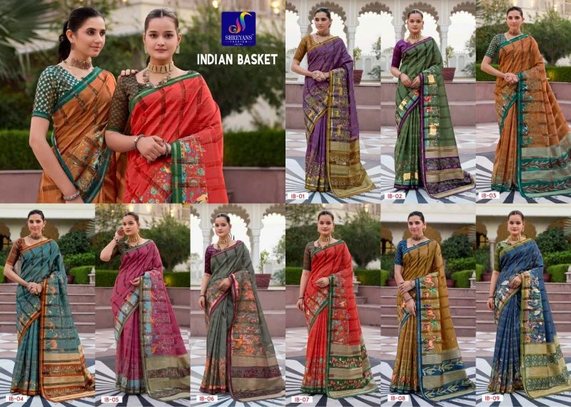 Shreyans Indian Basket Soft Tusser Silk Digital Printed Saree 3