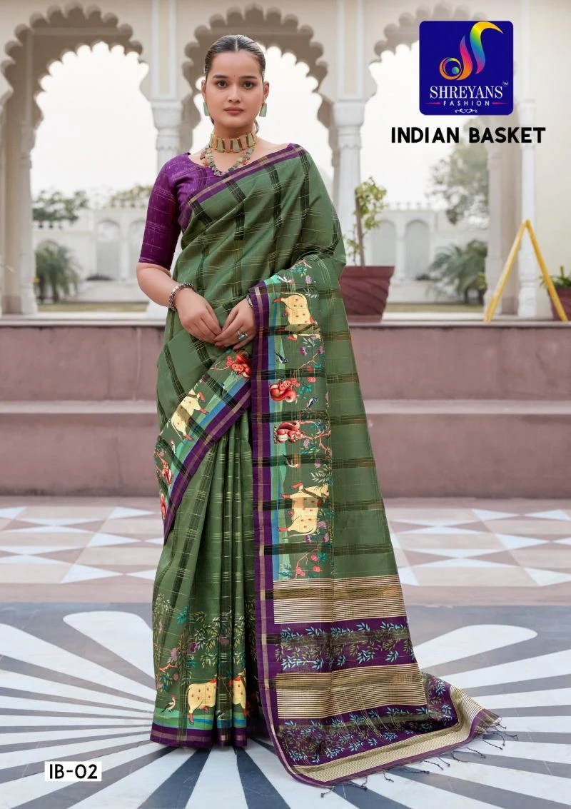 Shreyans Indian Basket Soft Tusser Silk Digital Printed Saree 4