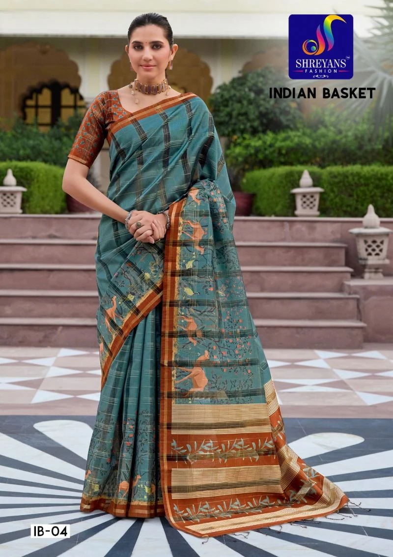 Shreyans Indian Basket Soft Tusser Silk Digital Printed Saree 5