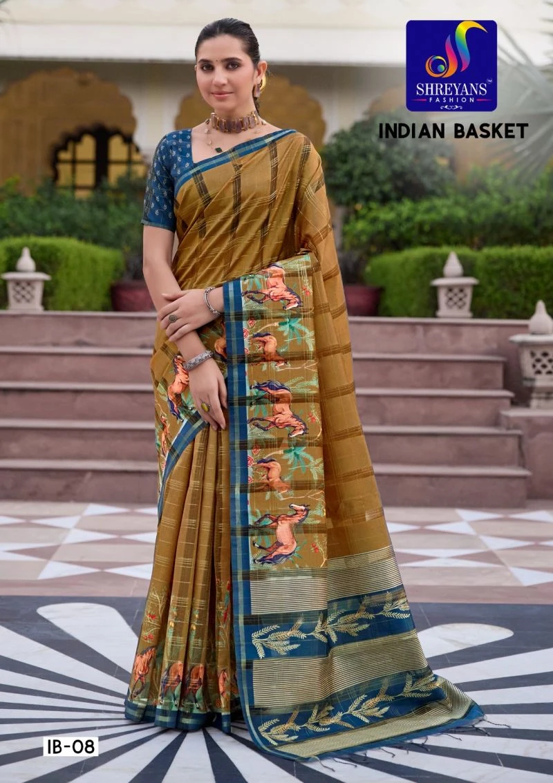 Shreyans Indian Basket Soft Tusser Silk Digital Printed Saree 7