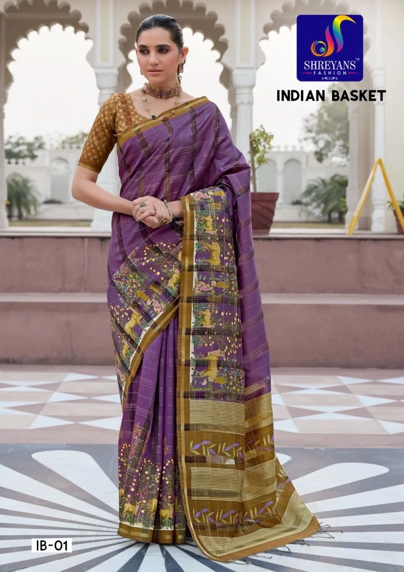 Shreyans Indian Basket Soft Tusser Silk Digital Printed Saree 8