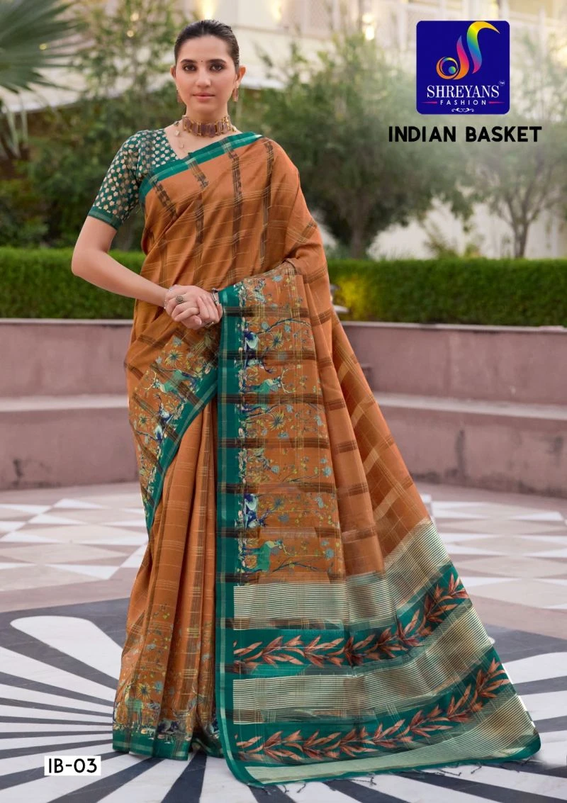 Shreyans Indian Basket Soft Tusser Silk Digital Printed Saree 9