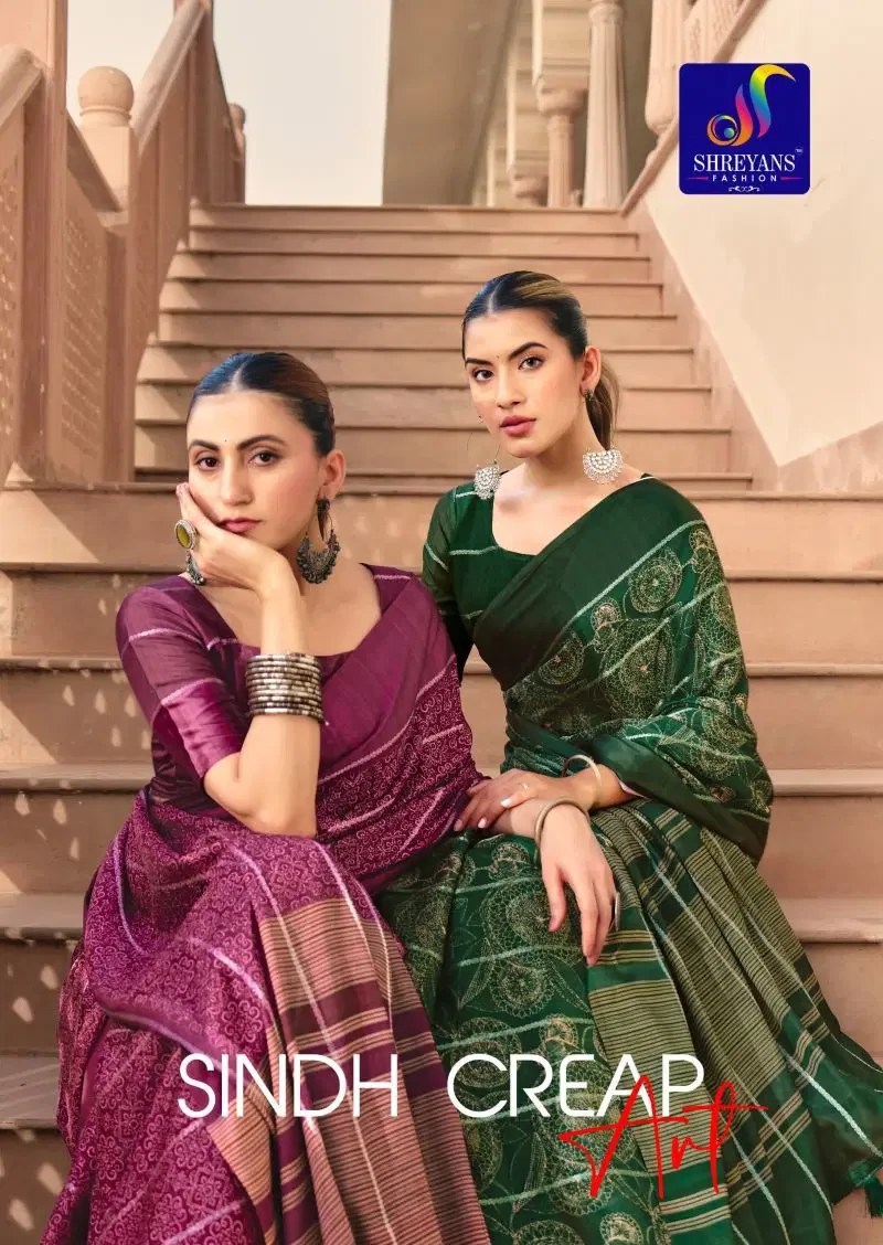 Shreyans Sindh Creap Art Printed Saree Collection