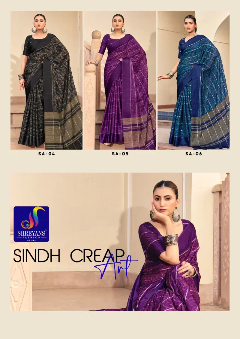 Shreyans Sindh Creap Art Printed Saree Collection 4