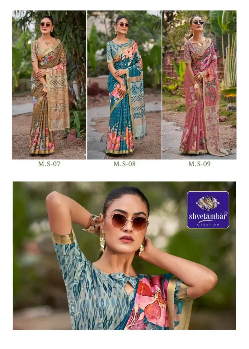 Shvetambar Mirijim Silk Soft Silk Floral Printed Saree Collection 4