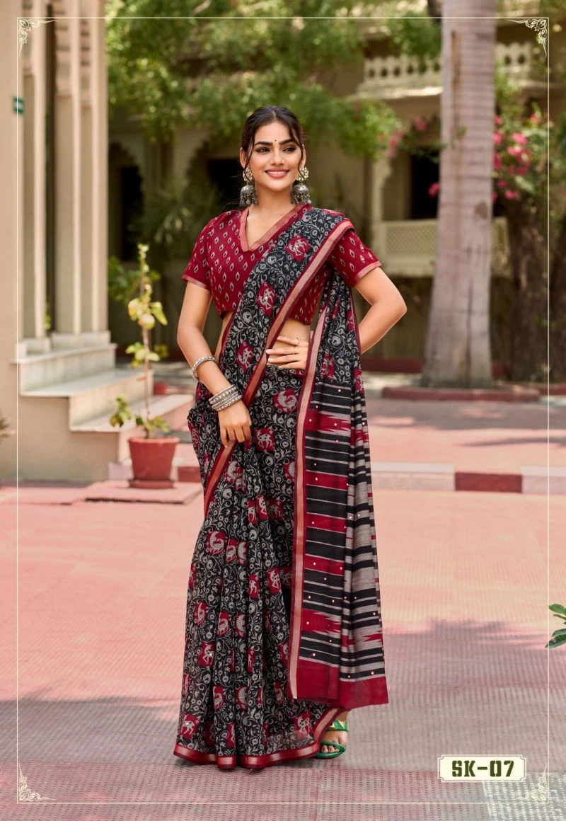 Silk Kathus Cotton Mirror Worked Saree Collection