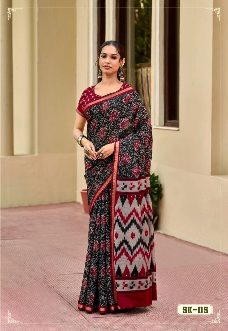 Silk Kathus Cotton Mirror Worked Saree Collection