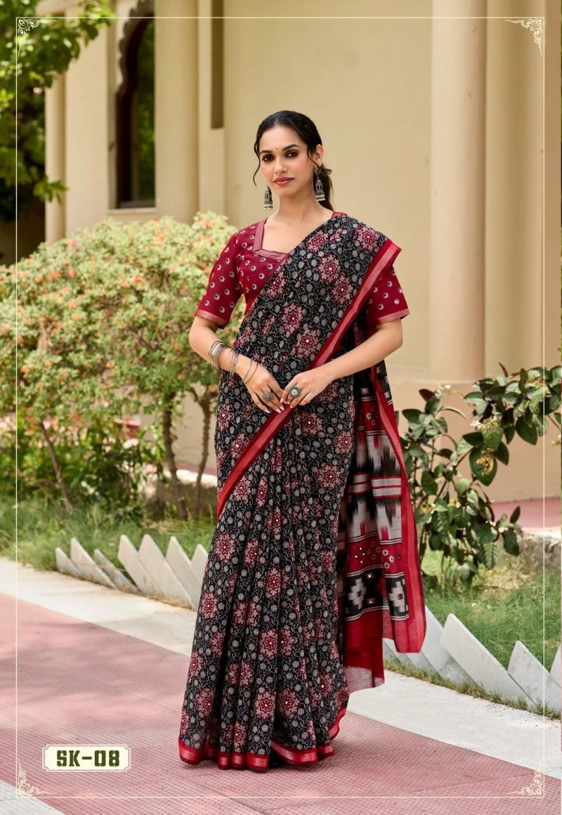 Silk Kathus Cotton Mirror Worked Saree Collection