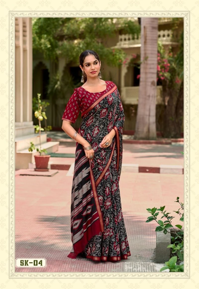 Silk Kathus Cotton Mirror Worked Saree Collection