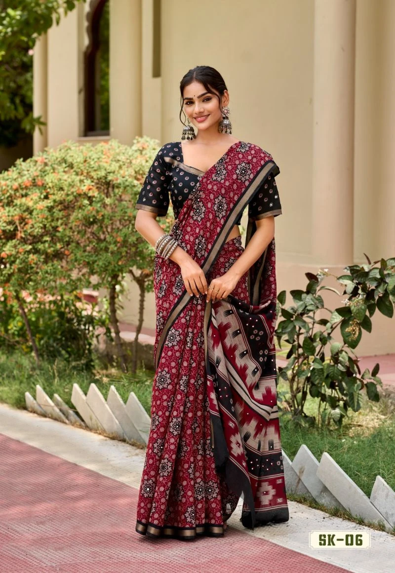 Silk Kathus Cotton Mirror Worked Saree Collection
