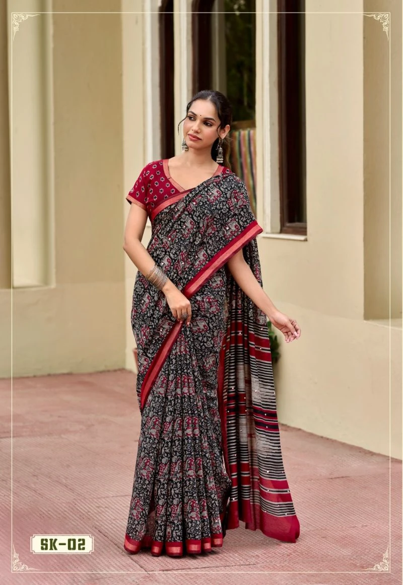 Silk Kathus Cotton Mirror Worked Saree Collection