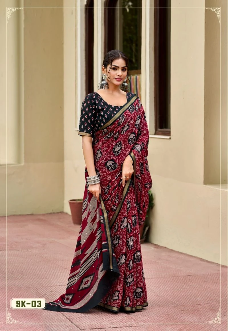 Silk Kathus Cotton Mirror Worked Saree Collection