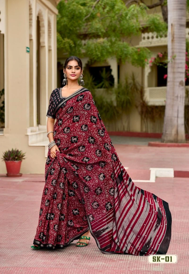 Silk Kathus Cotton Mirror Worked Saree Collection