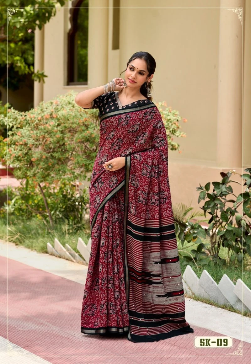 Silk Kathus Cotton Mirror Worked Saree Collection