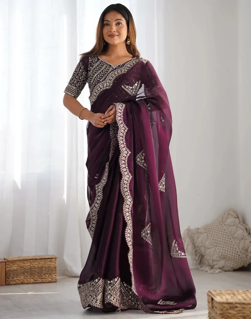 Sm Pari 1 Satin Coding Sequence Work Saree Collection