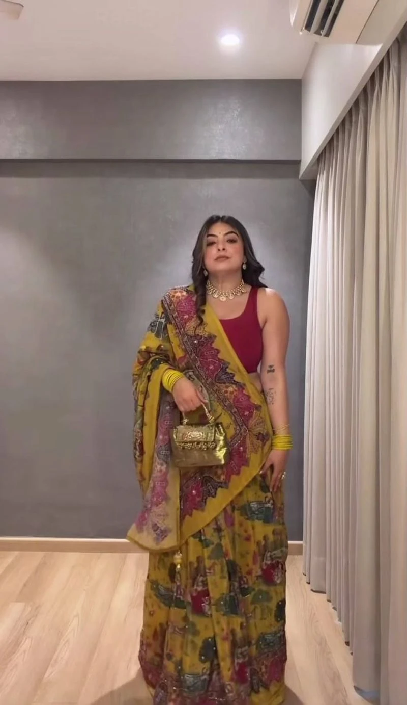 St D No 187 Soft Chinon Silk Trending Printed Saree Collection