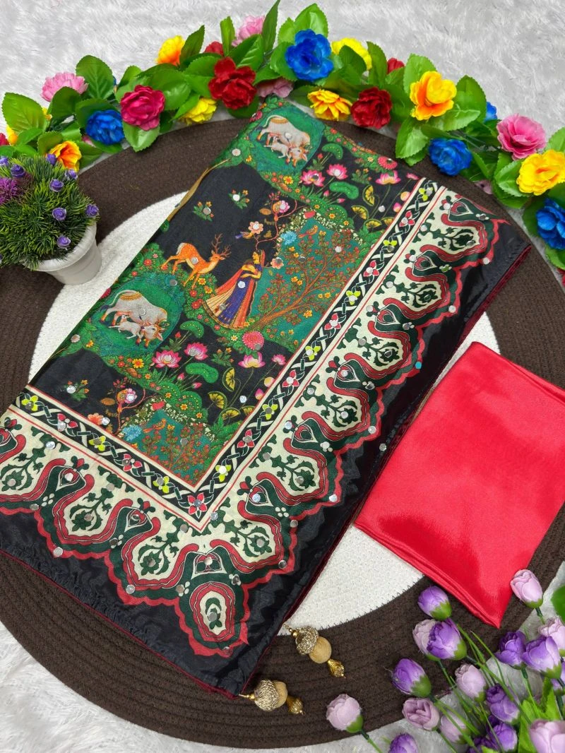 St D No 187 Soft Chinon Silk Trending Printed Saree Collection 3