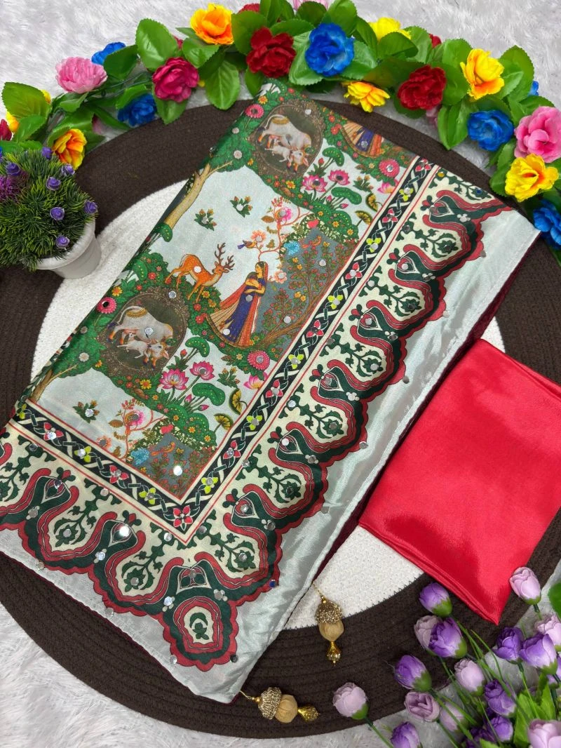 St D No 187 Soft Chinon Silk Trending Printed Saree Collection 4