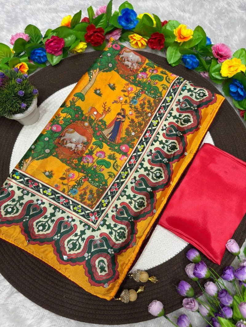 St D No 187 Soft Chinon Silk Trending Printed Saree Collection 5