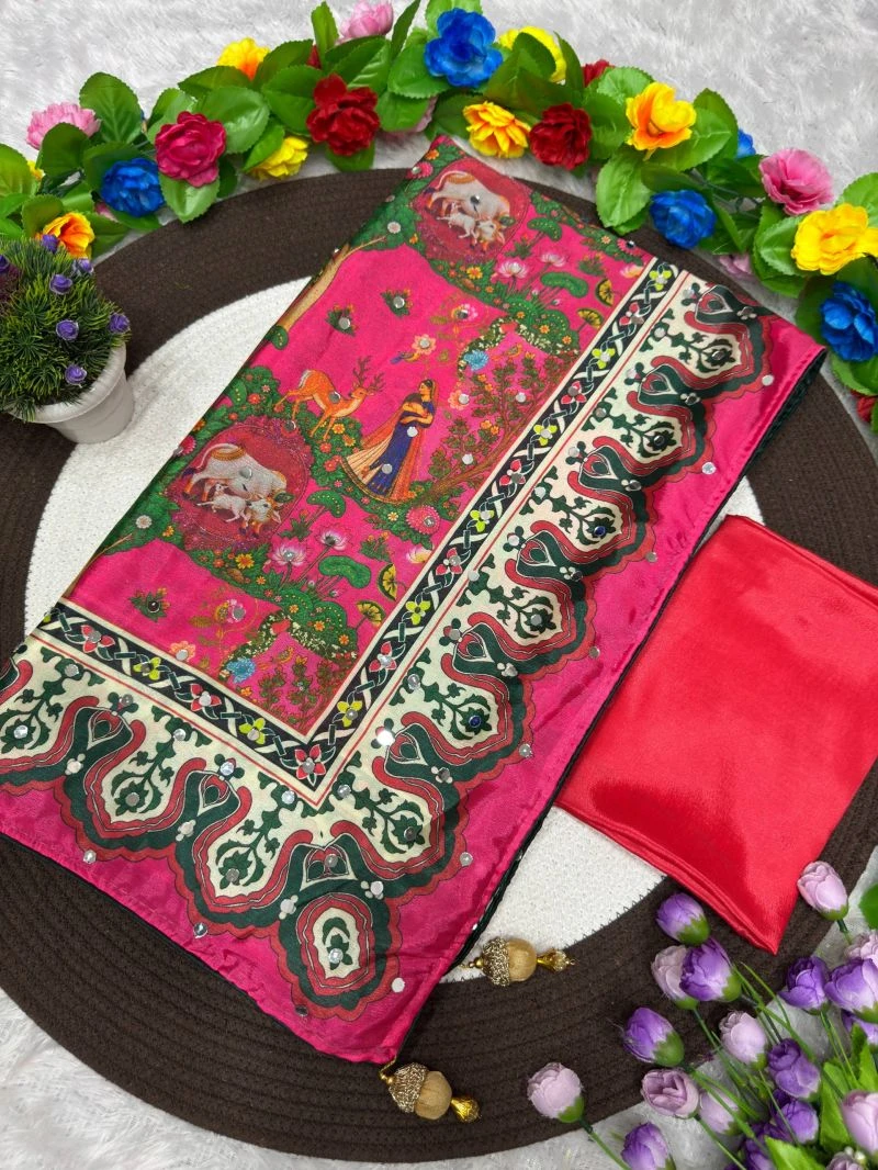St D No 187 Soft Chinon Silk Trending Printed Saree Collection 6