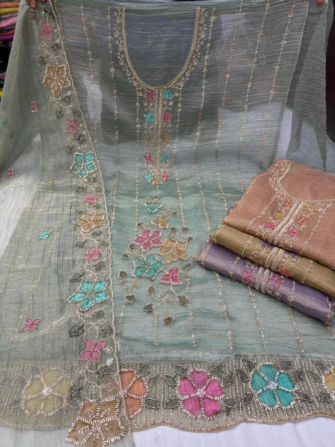 Vihana Beats Work & Brush Paint Dress Material