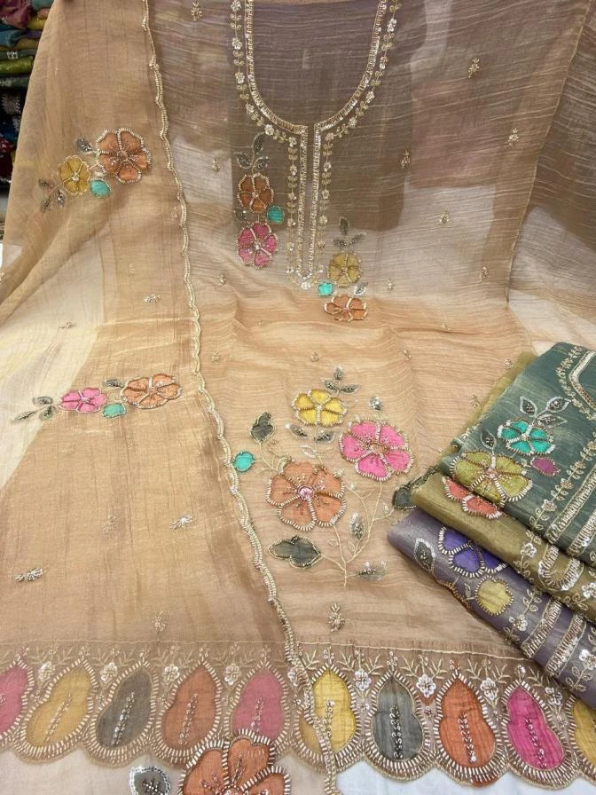 Vihana Beats Work & Brush Paint Dress Material