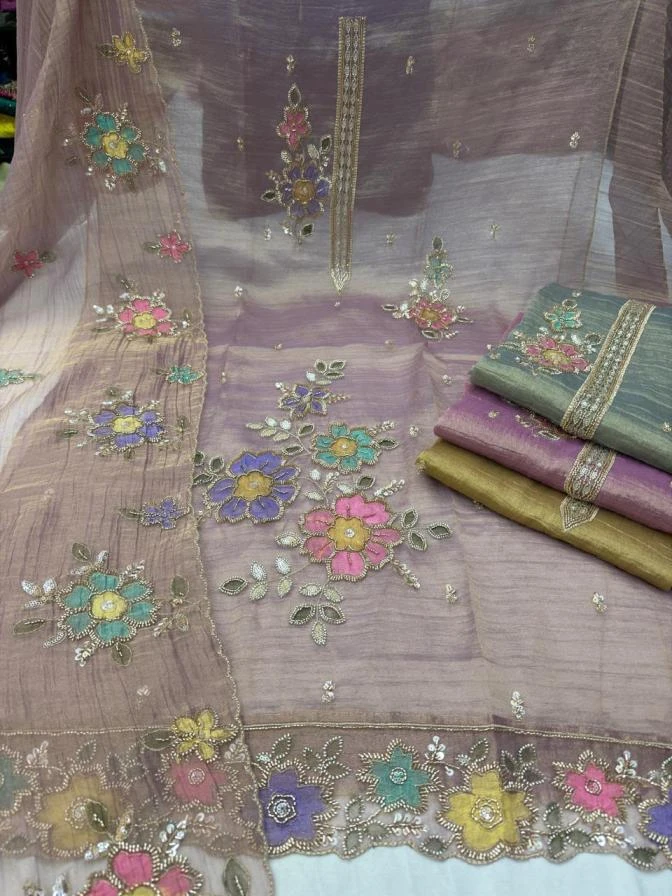 Vihana Beats Work & Brush Paint Dress Material