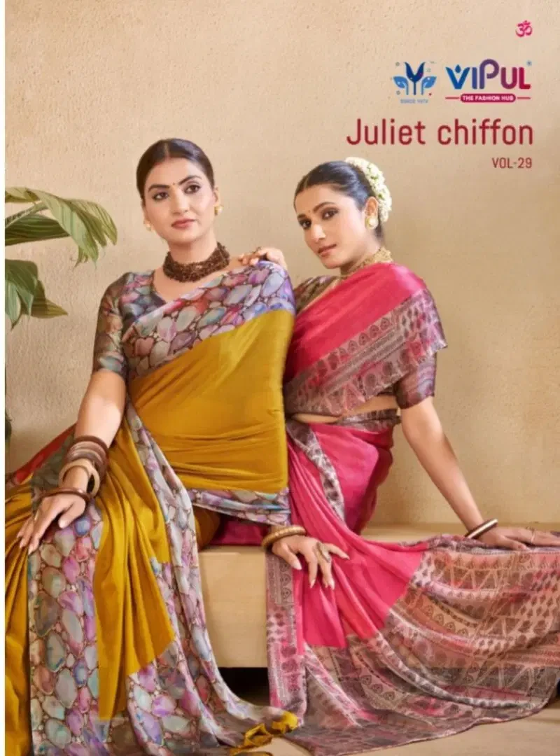 Vipul Juliet Chiffon Vol 29 Black Rangoli Printed Saree Collection