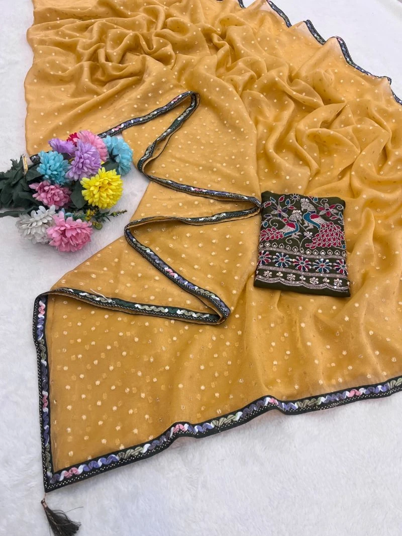 Vrinda J3 N C Moss Jacquard Embroidered Saree Collection