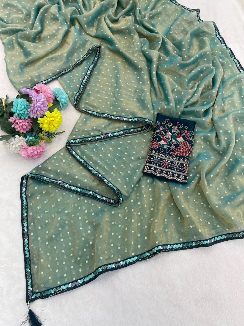 Vrinda J3 N C Moss Jacquard Embroidered Saree Collection