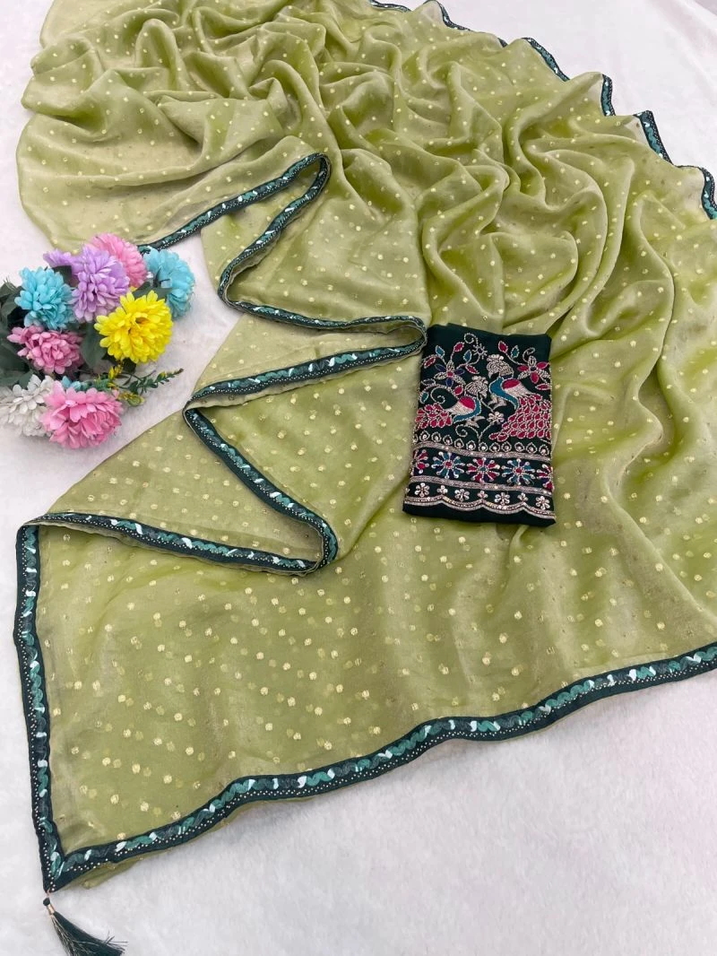 Vrinda J3 N C Moss Jacquard Embroidered Saree Collection