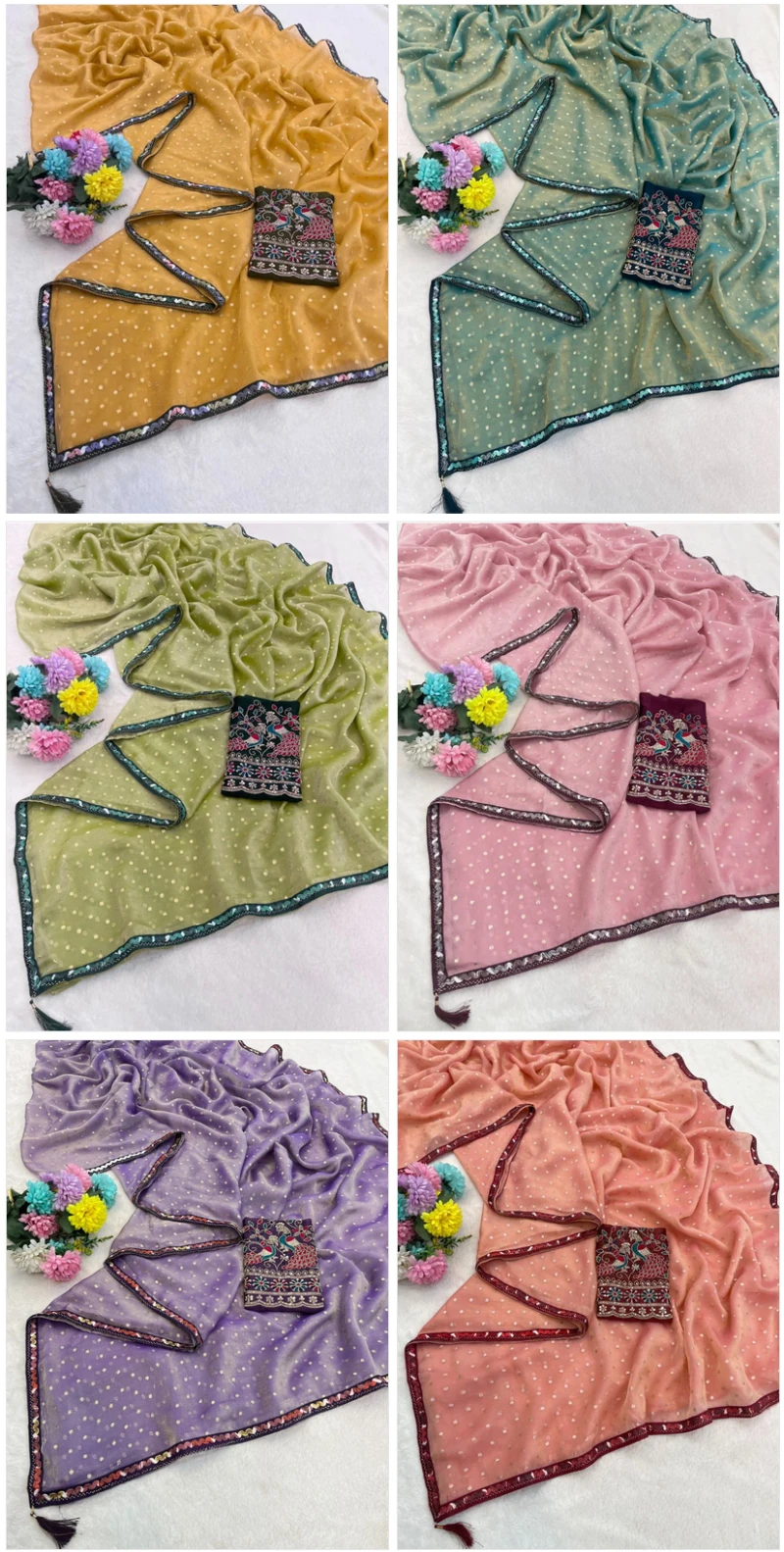 Vrinda J3 N C Moss Jacquard Embroidered Saree Collection