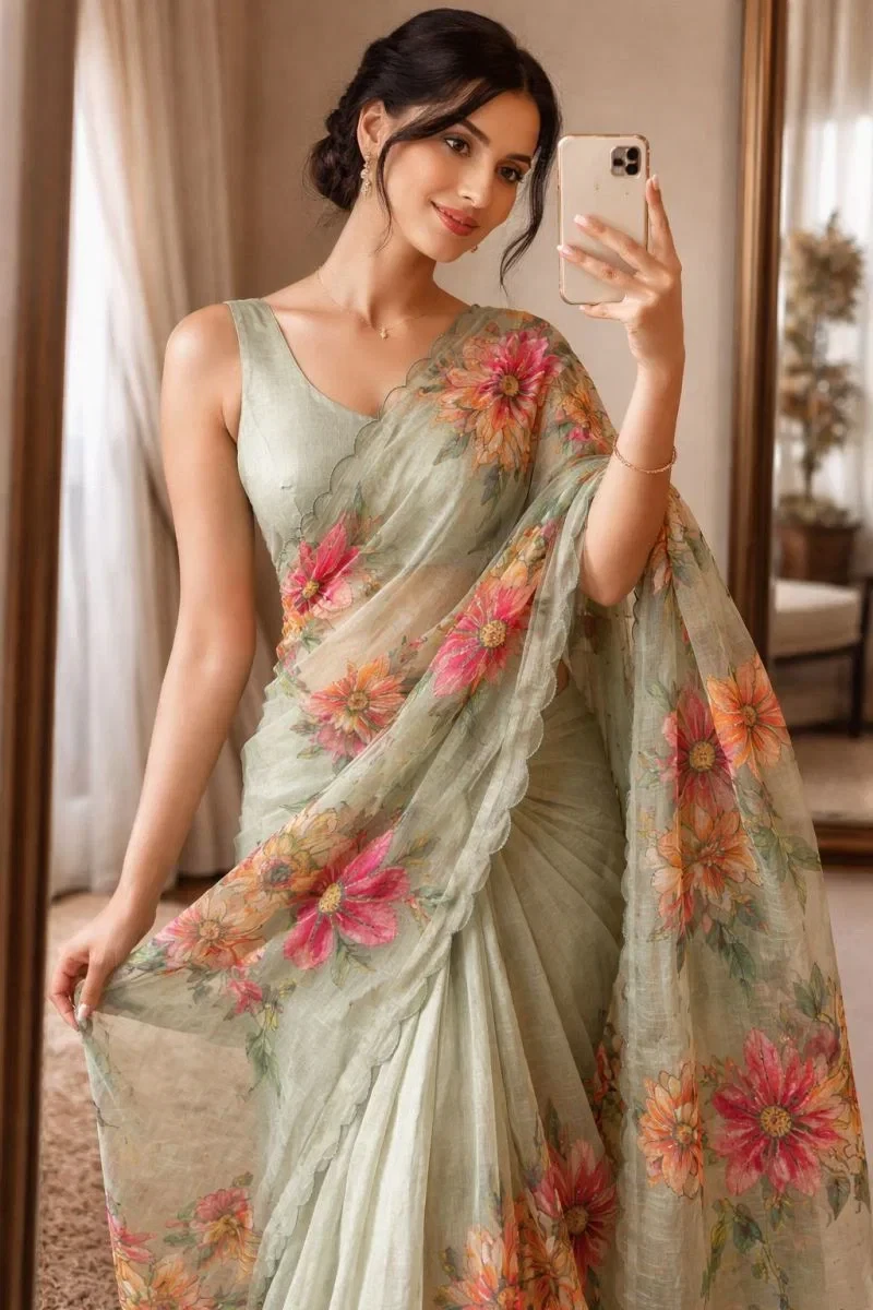 Vt 850 a T Soft Linen Silk Digital Printed Saree Collection