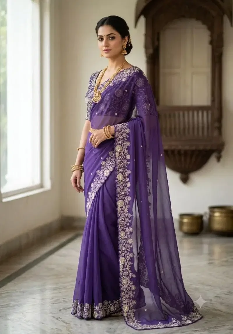 Vt 882 T Star Georgette Embroidery Zari Worked Saree Collection