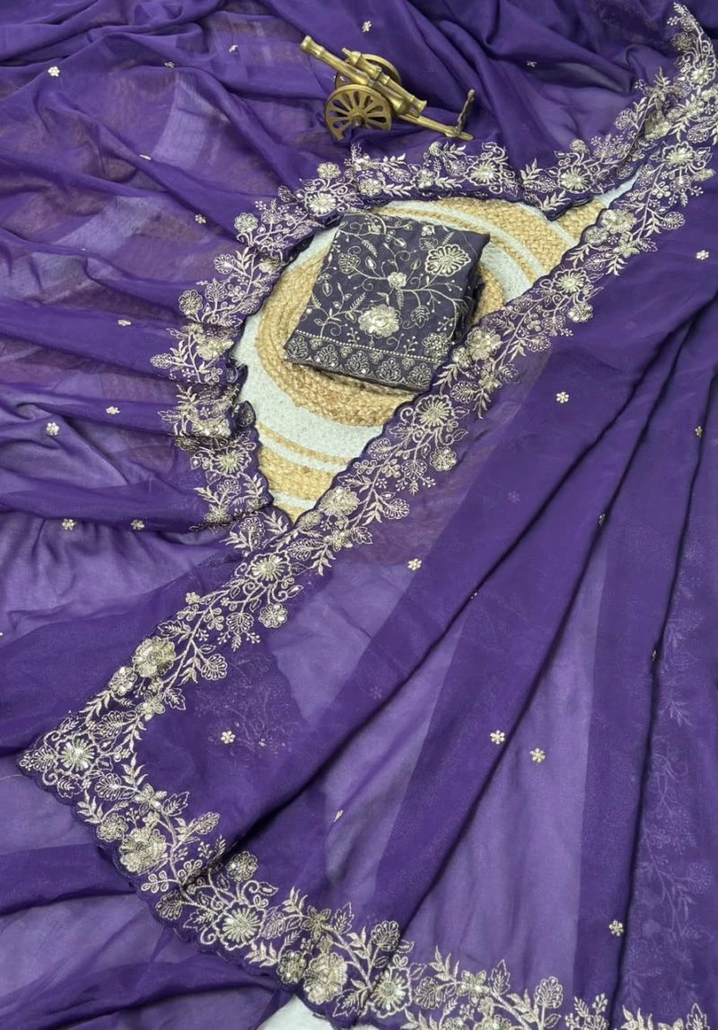 Vt 882 T Star Georgette Embroidery Zari Worked Saree Collection