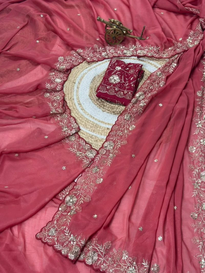 Vt 882 T Star Georgette Embroidery Zari Worked Saree Collection