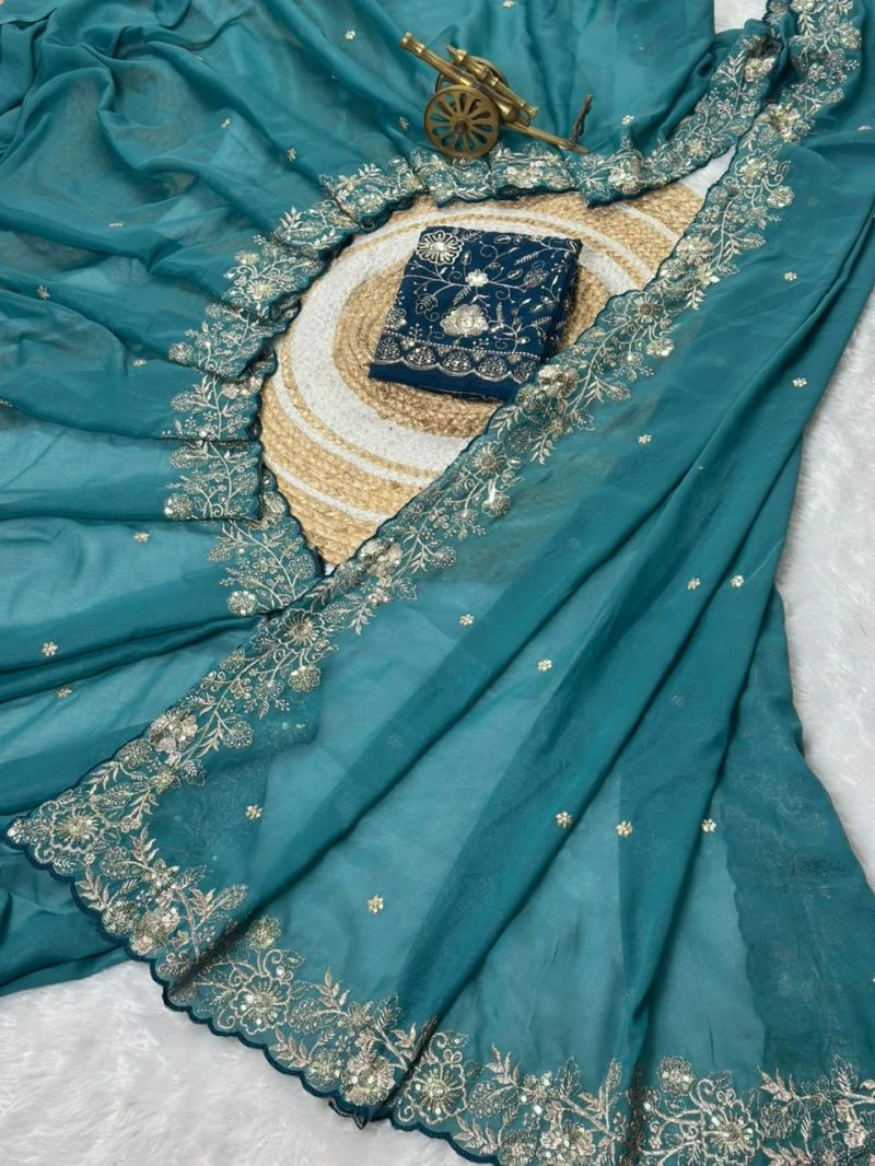 Vt 882 T Star Georgette Embroidery Zari Worked Saree Collection