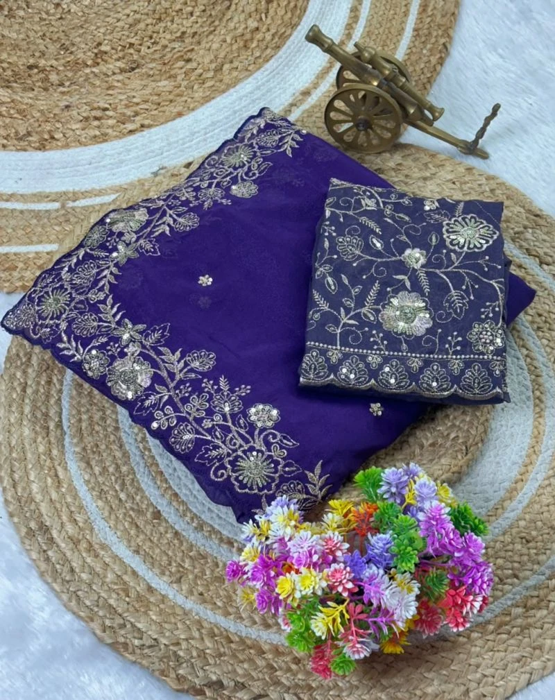 Vt 882 T Star Georgette Embroidery Zari Worked Saree Collection