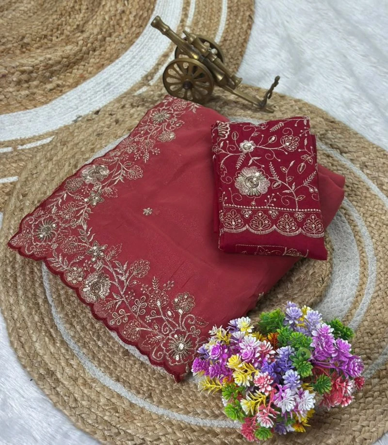 Vt 882 T Star Georgette Embroidery Zari Worked Saree Collection