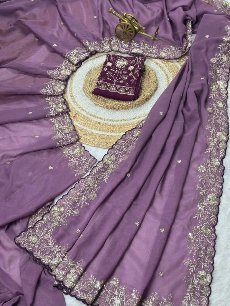 Vt 882 T Star Georgette Embroidery Zari Worked Saree Collection