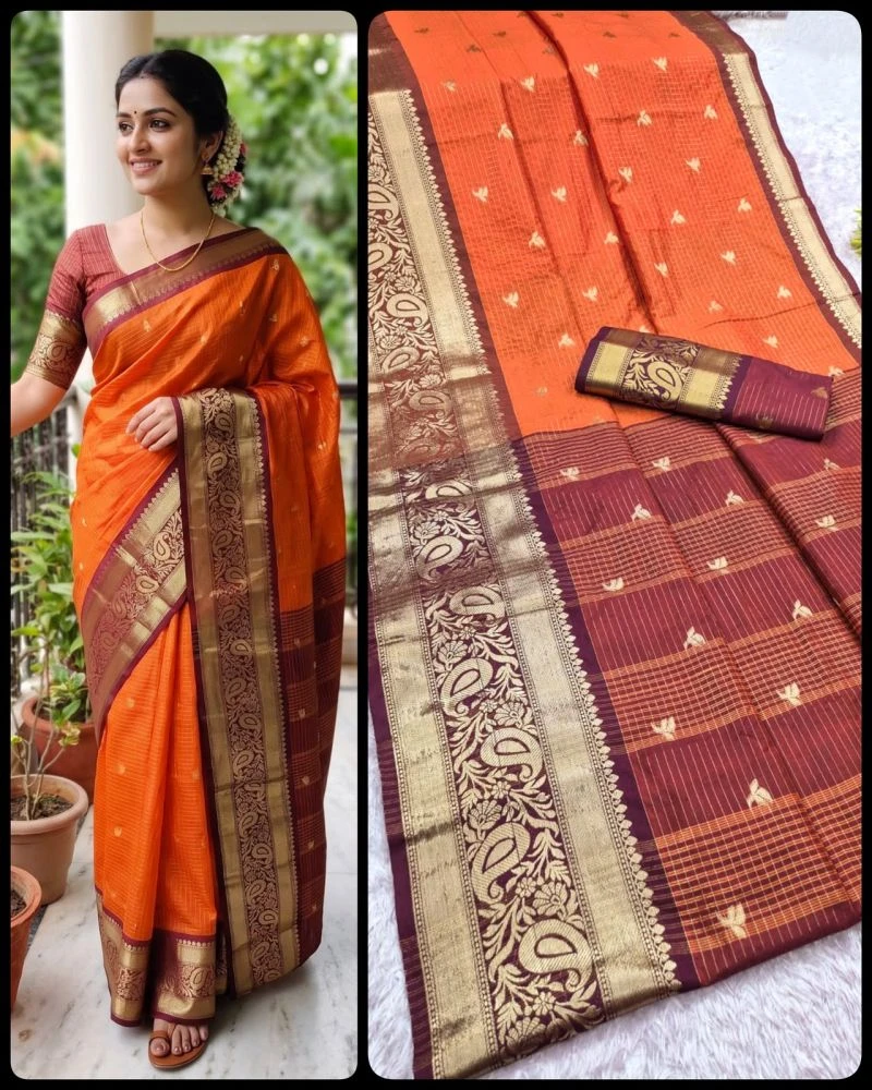 Aab Checks Kanchijvaram Soft Silk Weaving Thread Work Designer Saree Collection 2