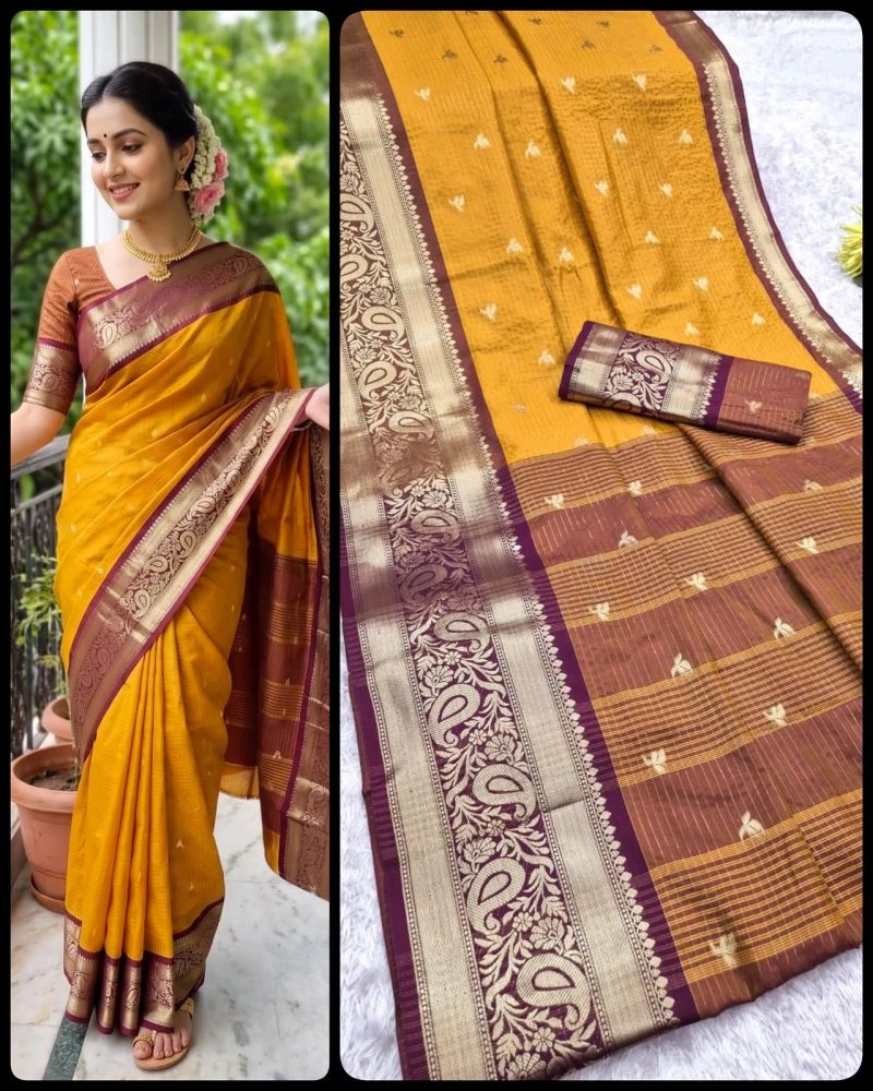 Aab Checks Kanchijvaram Soft Silk Weaving Thread Work Designer Saree Collection 5